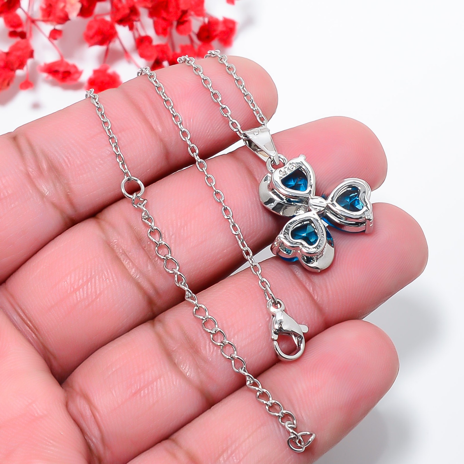 Blue Topaz 925 Sterling Silver Floral Pendant With Adjustable Chain 18-20″ CP021