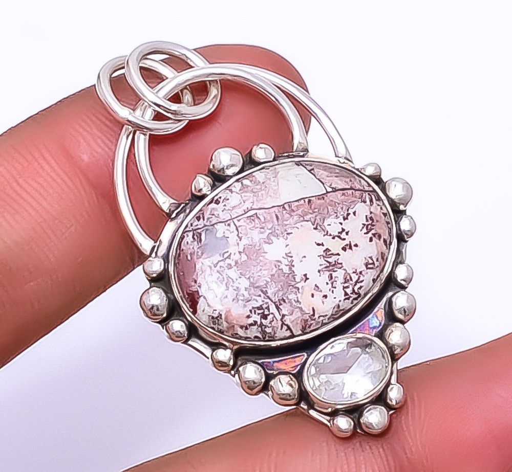 Sonoran Dendritic Jasper Gemstone 925 Sterling Silver Pendant 1.79″ A359