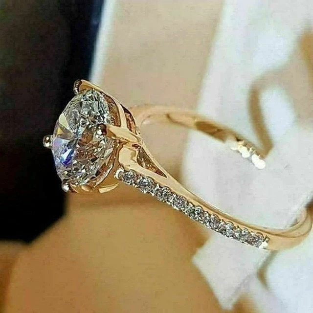 2.5 Ct Round moissanite Diamond Wedding Engagement Ring 14K Yellow Gold plated