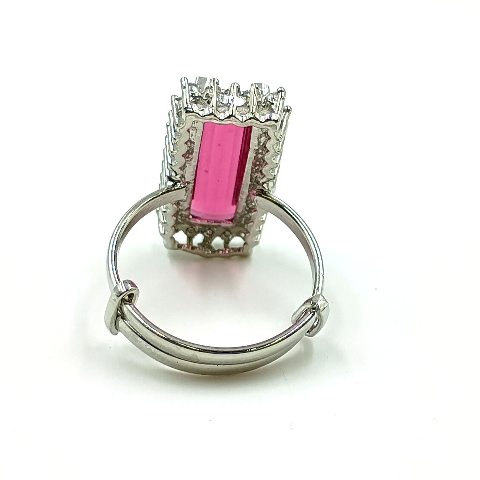 Womens Red Baguette Halo Ring Adjustable Band White Plated Wedding Jewelry