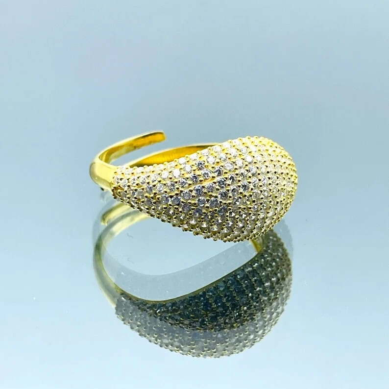2.50 Ct Round Simulated Diamond Cocktail Adjustable Ring 14k Yellow Gold Plated