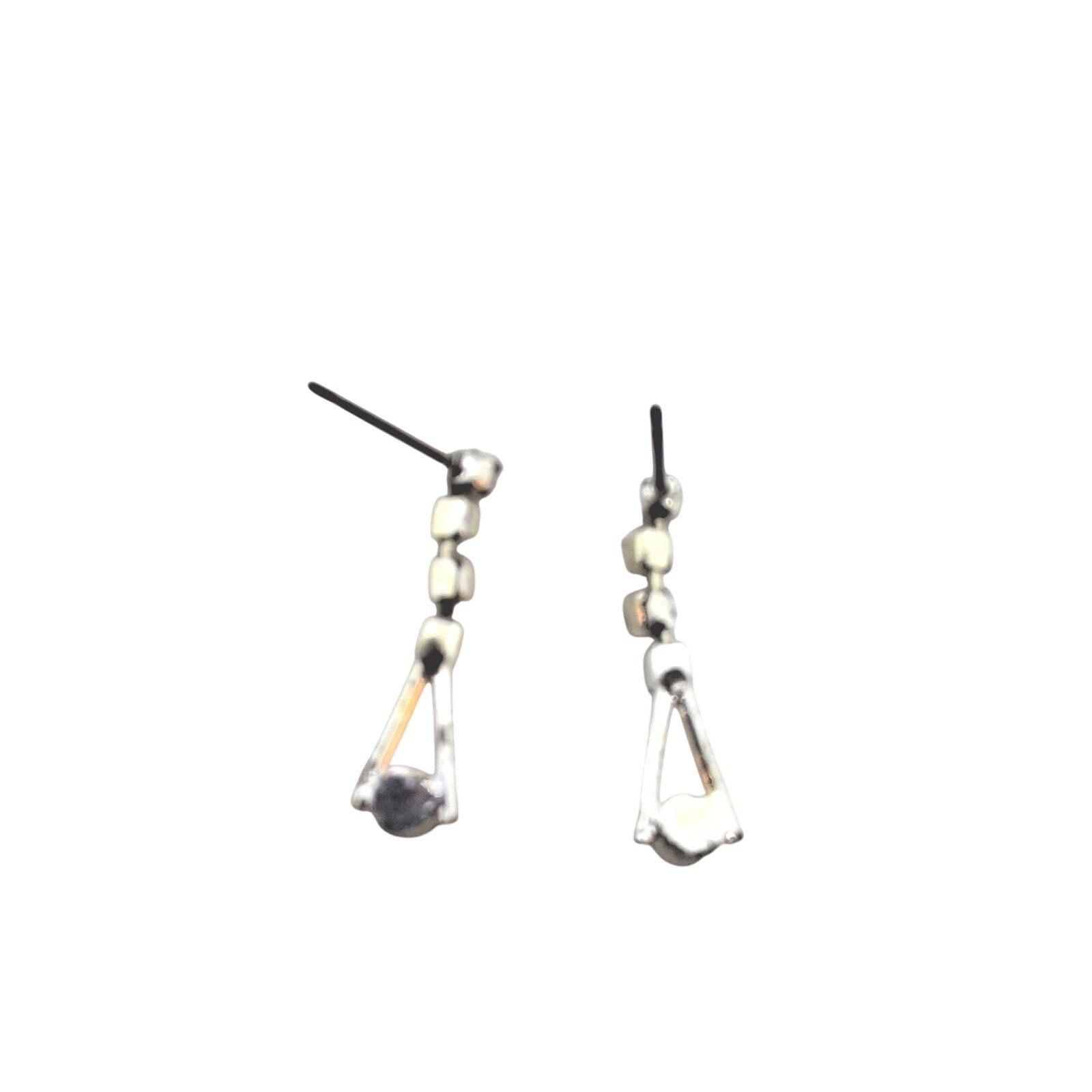 Rhinestone Earrings Clear and Black Dangle Posts Silver Tone
