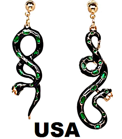 US Seller Betsey Johnson Asymmetric Green Crystal Snake Earrings Fashion Jewelry