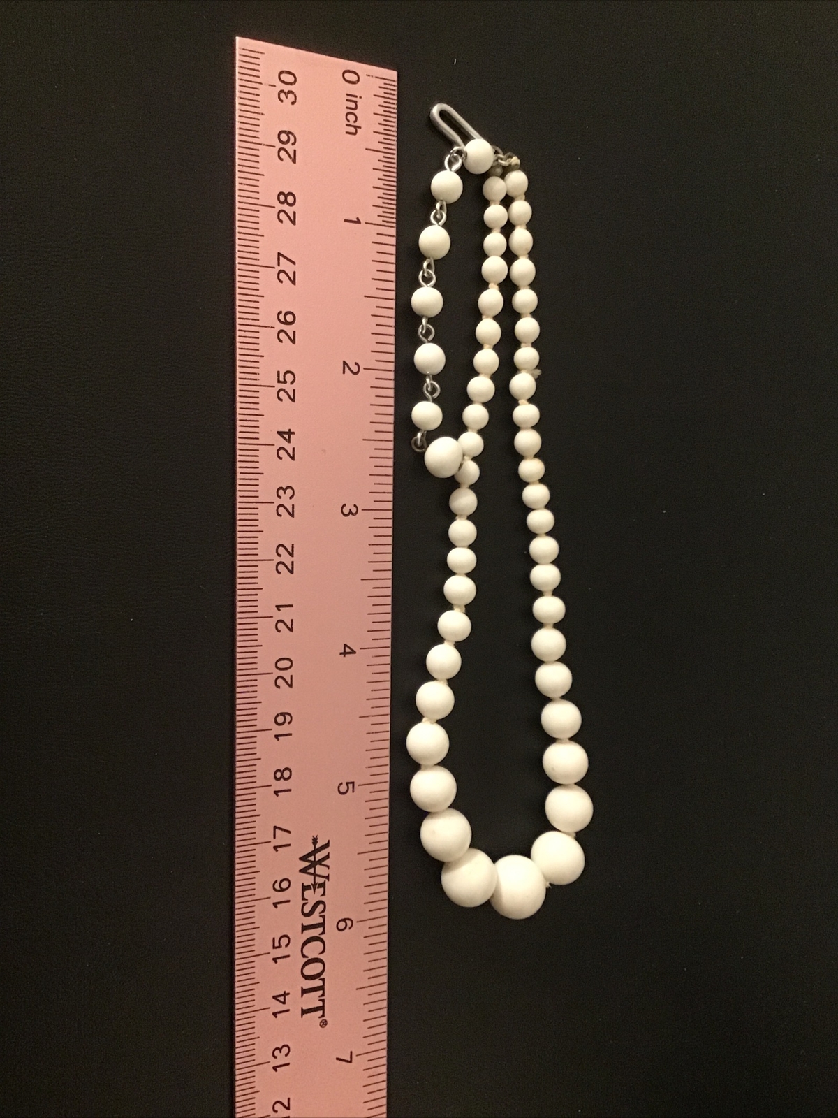 Glass Bead Choker Necklace w Earrings Set White Hand Tied 12″ Japan Vintage