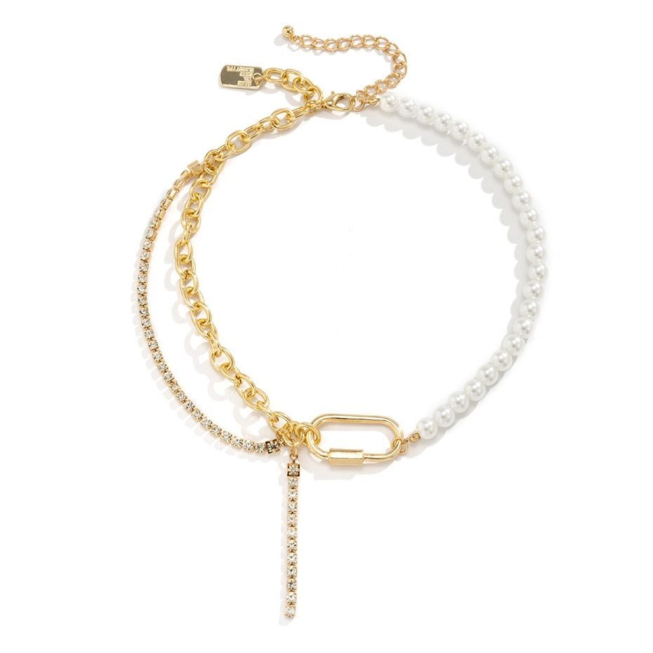 Asymmetric Fake Pearl Aluminum Alloy Choker Tennis Necklace Fashion Jewelry Wear