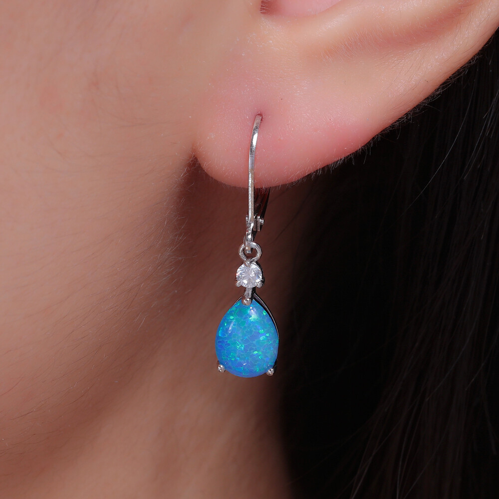 Gemstone Black Fire Opal Dangle Silver Earrings 925 Silver Women Jewelry