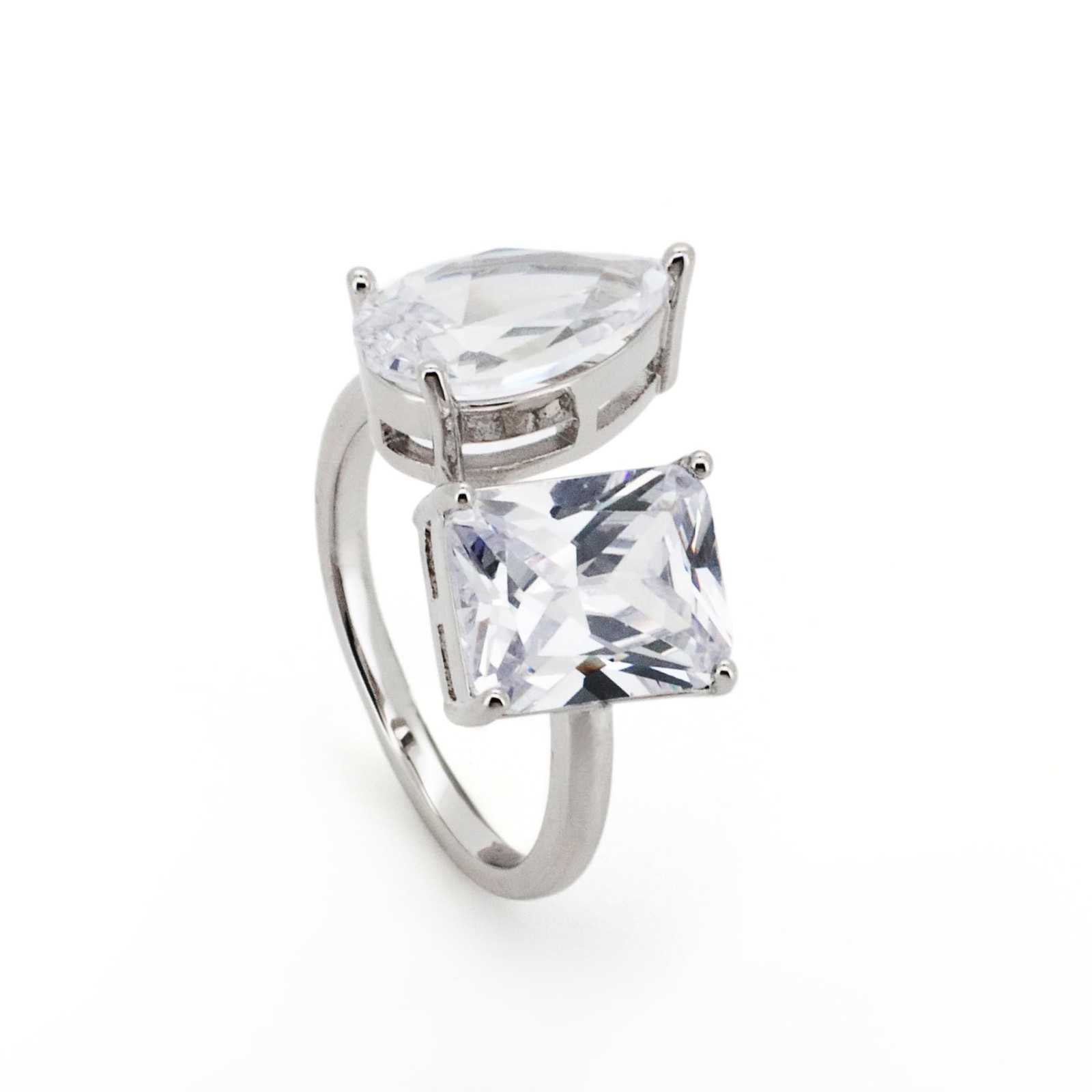 Warm Fortune Teardrop & Rectangle Engagement Ring for Women – 18K Gold Plated Cu