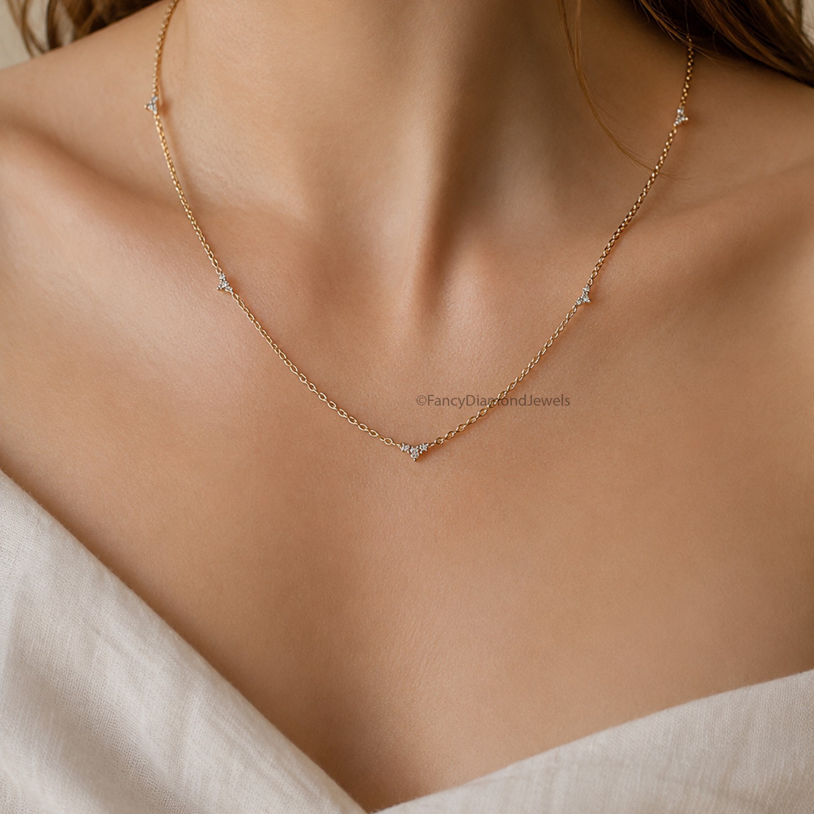 Triangle Cluster Wedding Necklace Adjustable Station Chain Lab Grown Diamond