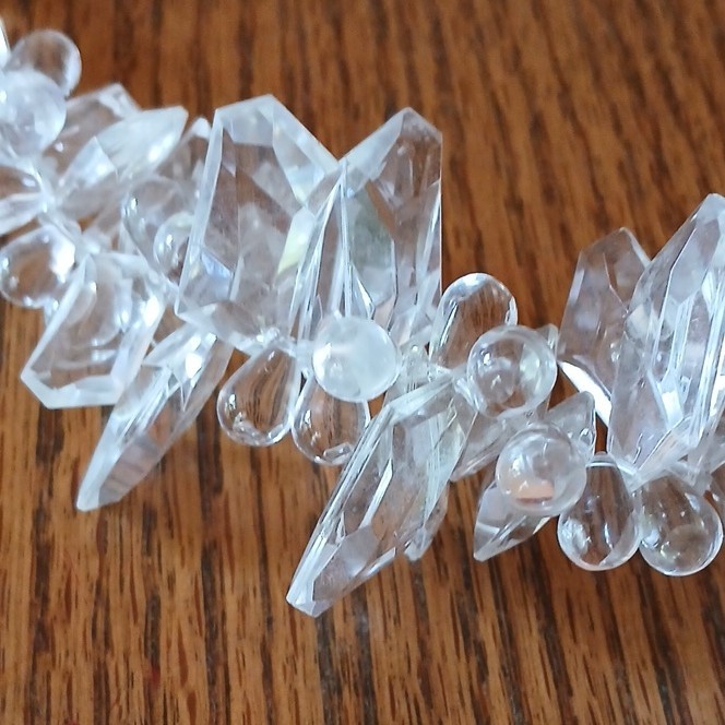 Clear Crystal Chip Beaded Necklace, Beaded Chain, Lobster Clasp