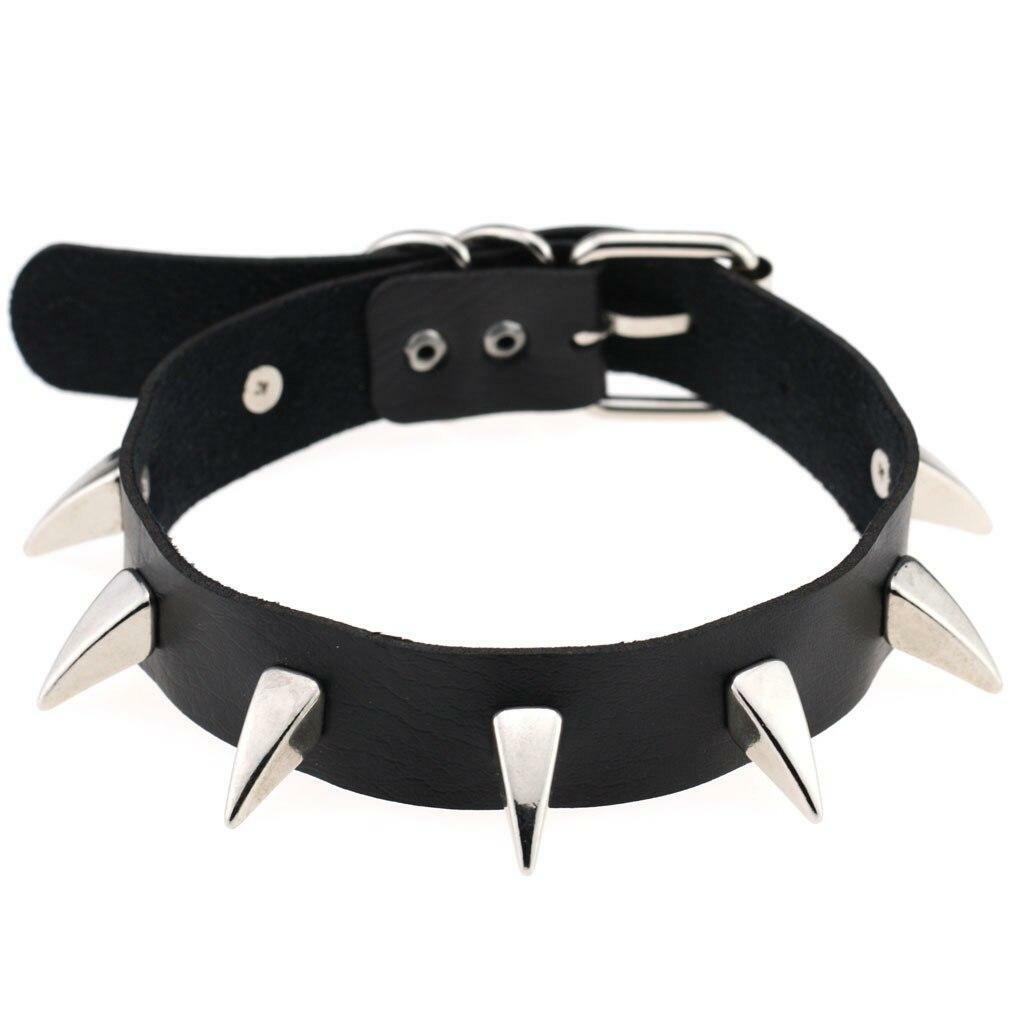Women O Ring Neck Collar Chain Gothic Punk Studded Pu Leather Choker Necklace