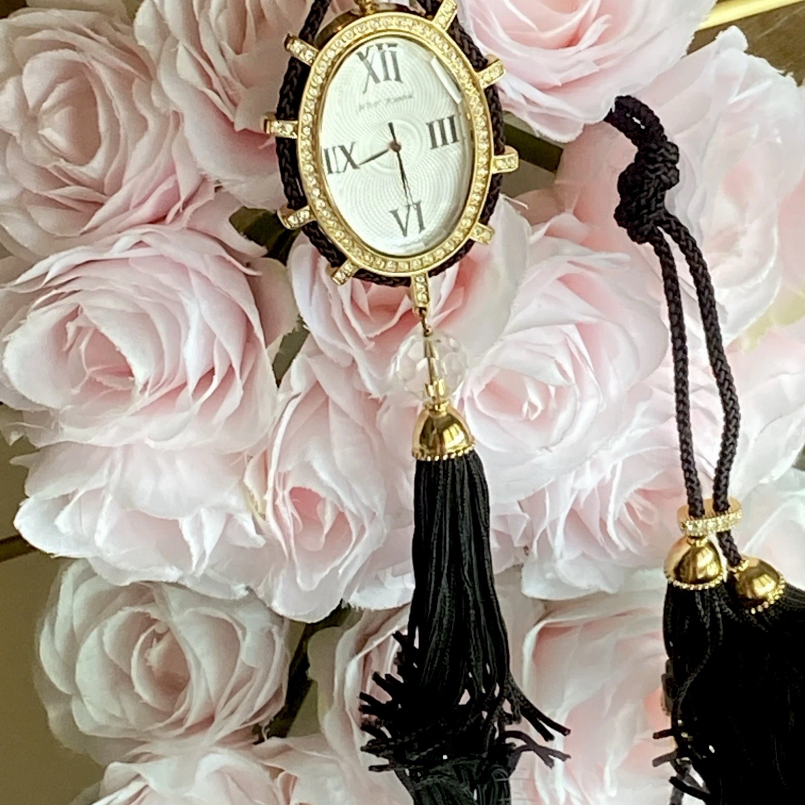 SALE! Vtg Betsey Johnson Vintage Necklace Watch Crystal Tiger’s Eye Reversible