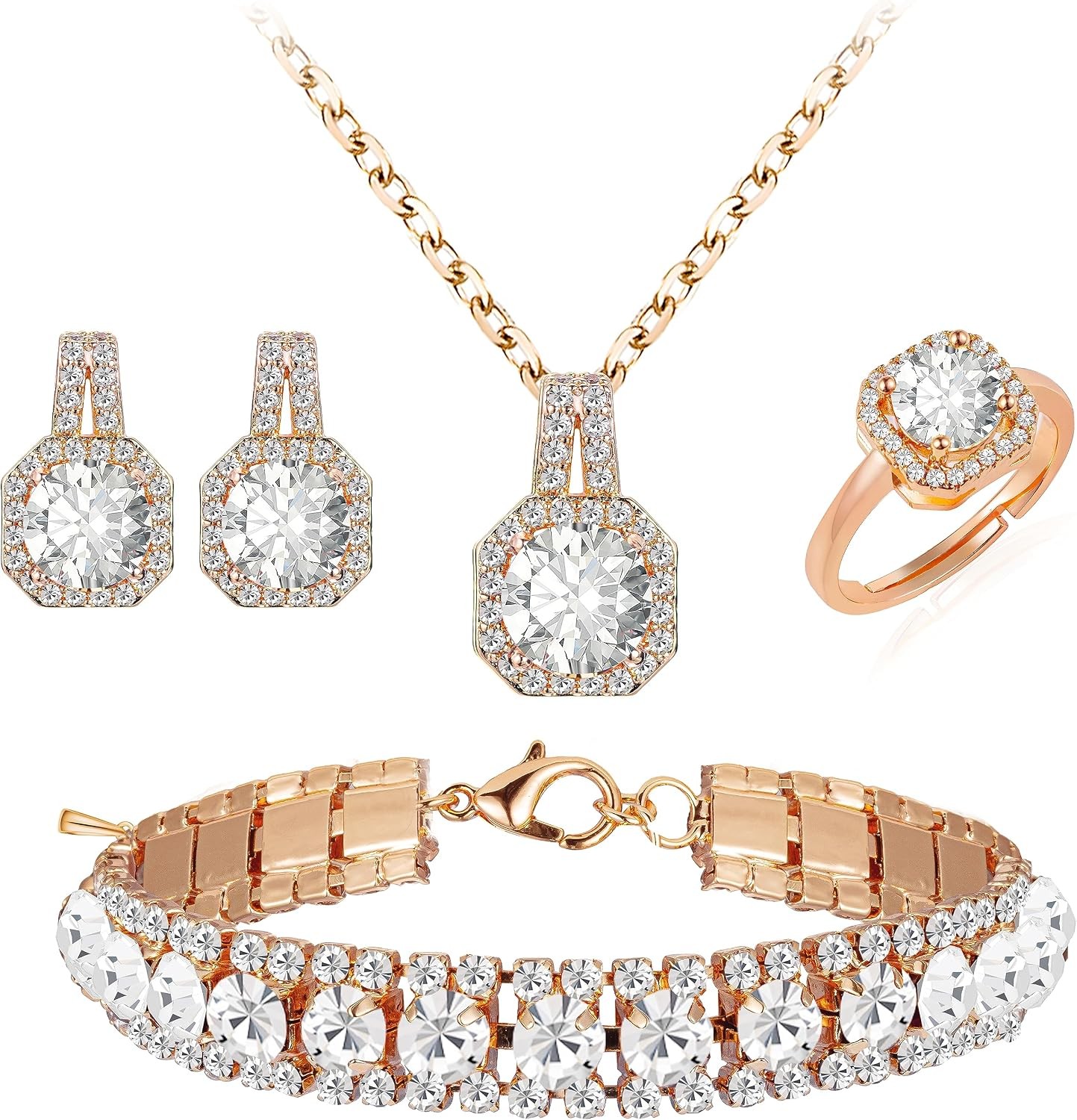 Jewelry Sets 4Pcs Cubic Zirconia Wedding for Bride Bridesmaid Cubic Zirconia Pen