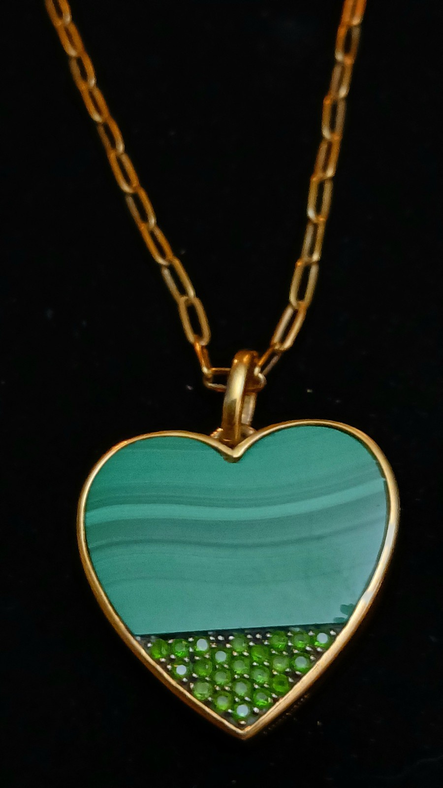 Heart-Shaped Inlaid Gemstone Dyed Malochite With Distinct Layered Green Bands
