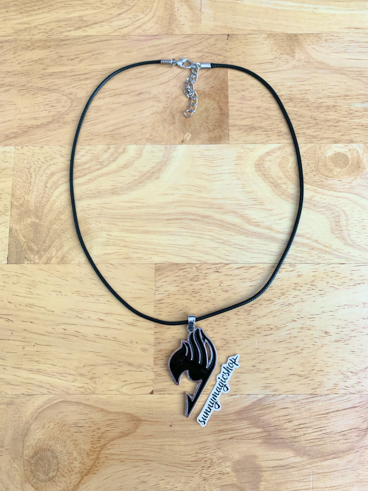Fairy Tail Guild Logo Black Silver Metal Cord Necklace