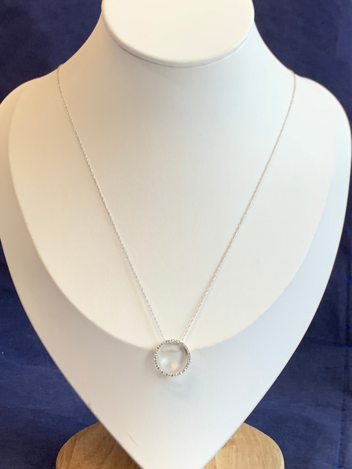10K White Gold Necklace 1.48g Fine Jewelry 18″ Rope Chain Clear Stones *READ*
