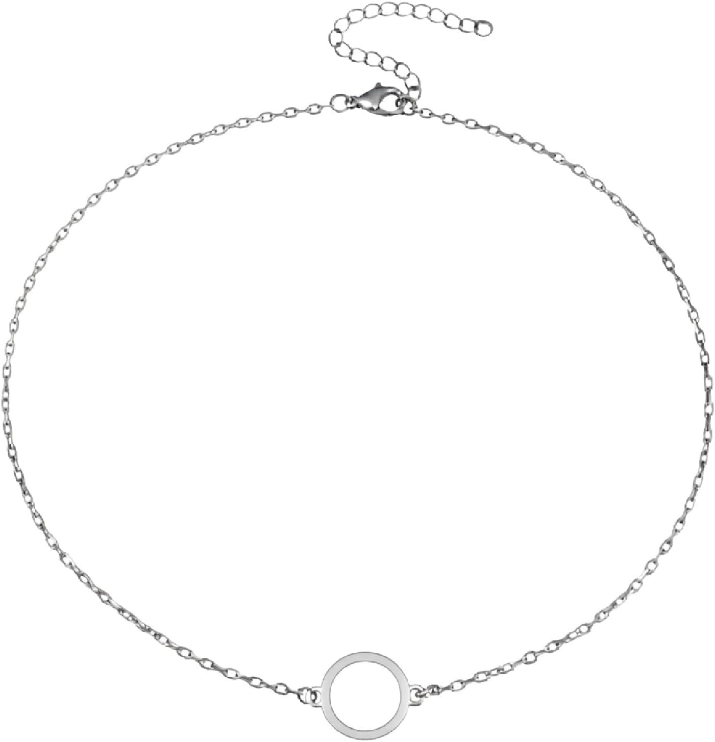 Stainless Steel Open Circle Dainty Choker, Handmade Adjustable Layering Necklace