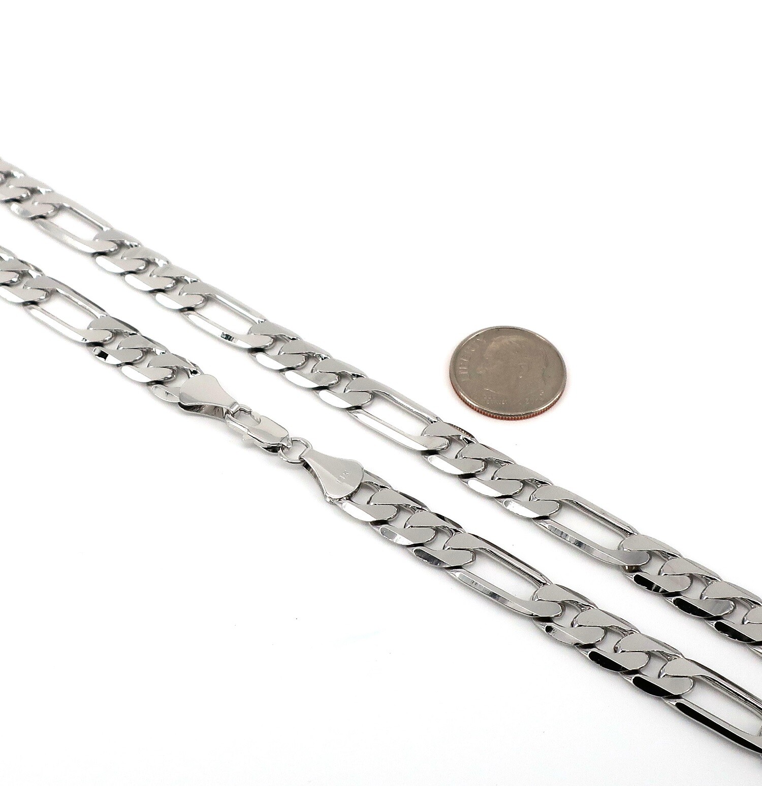 12 Piece 8mm Italian Figaro link Chain Necklace 14k White Gold Plated Wholesale