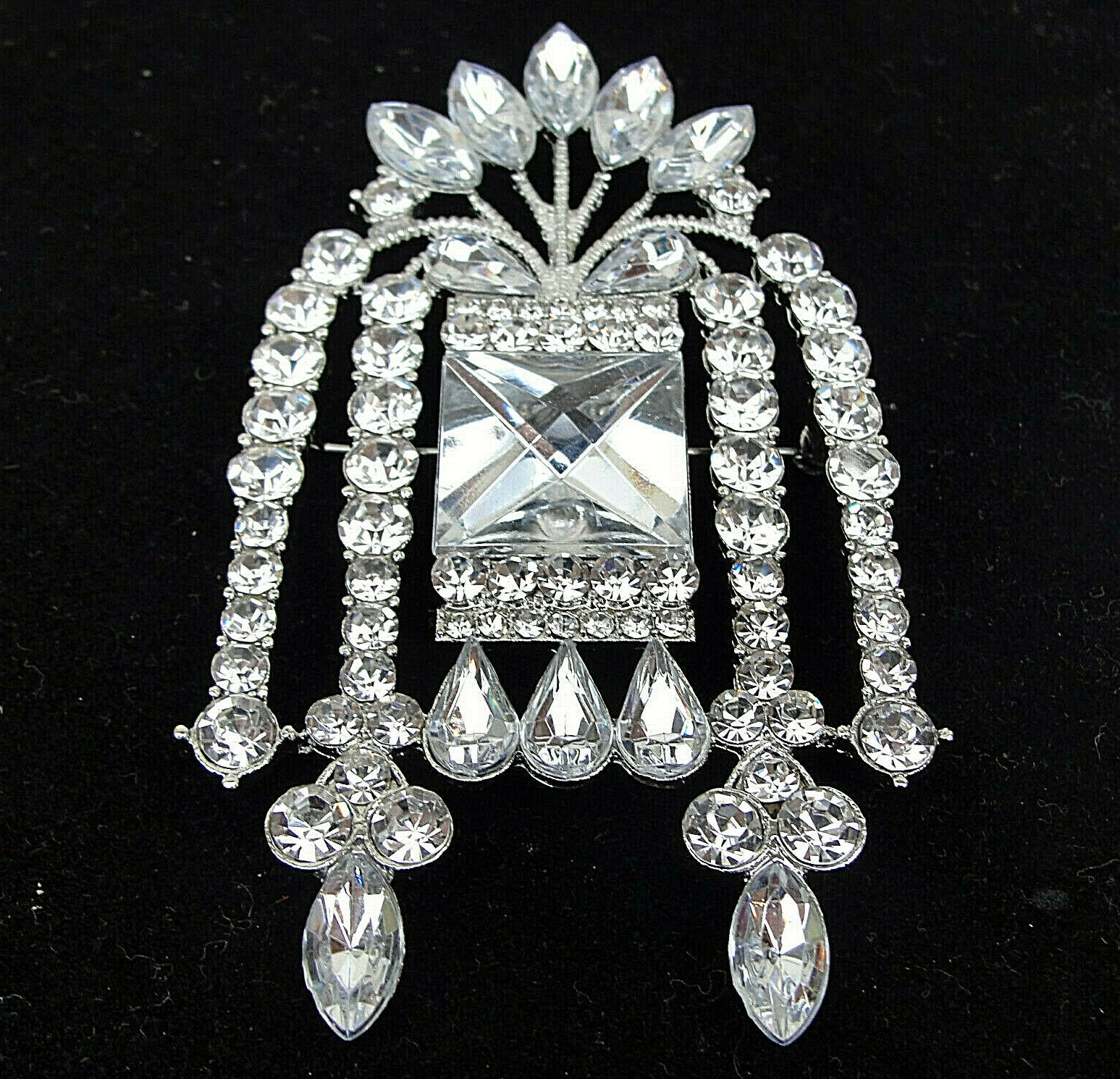 PRINCESS Mirror Square JEWEL Rhinestone WINDOW Brooch Vintage Style Elegant 3.5″