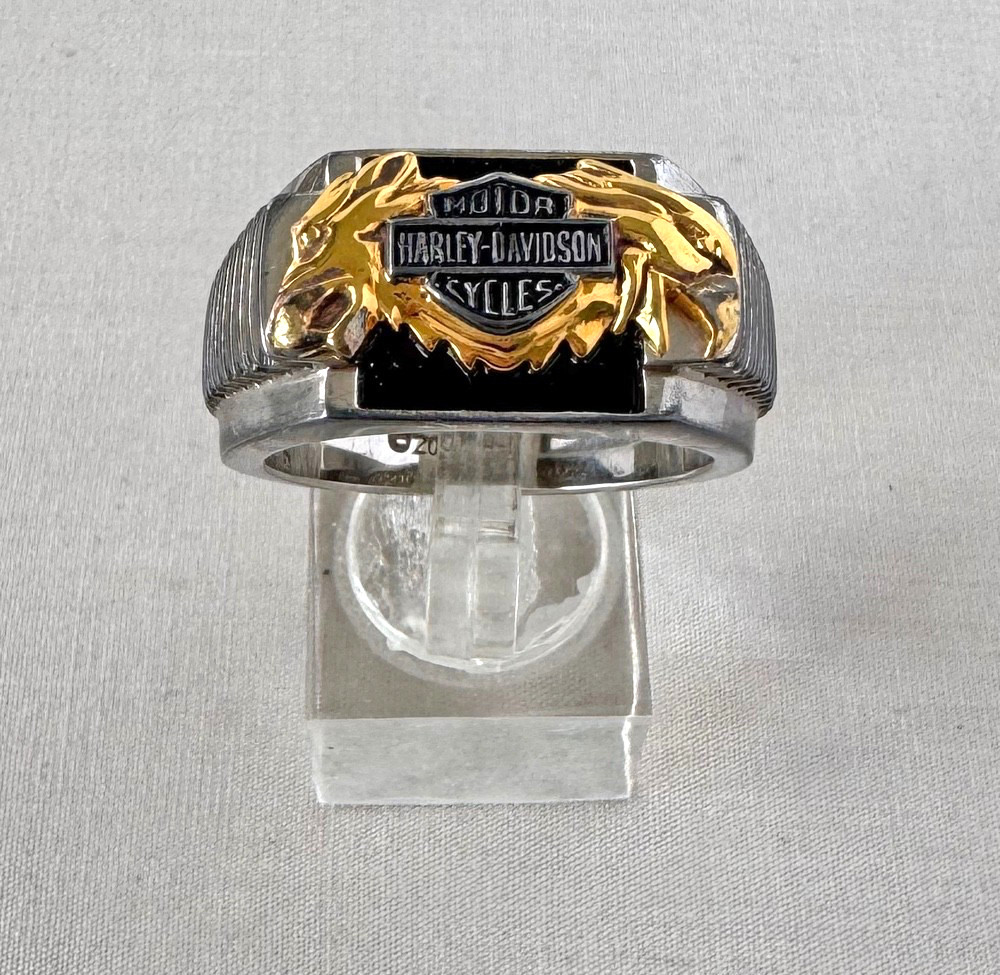 HARLEY DAVIDSON Sterling Silver Black Onyx Franklin Mint Ring Size 13.75;P446