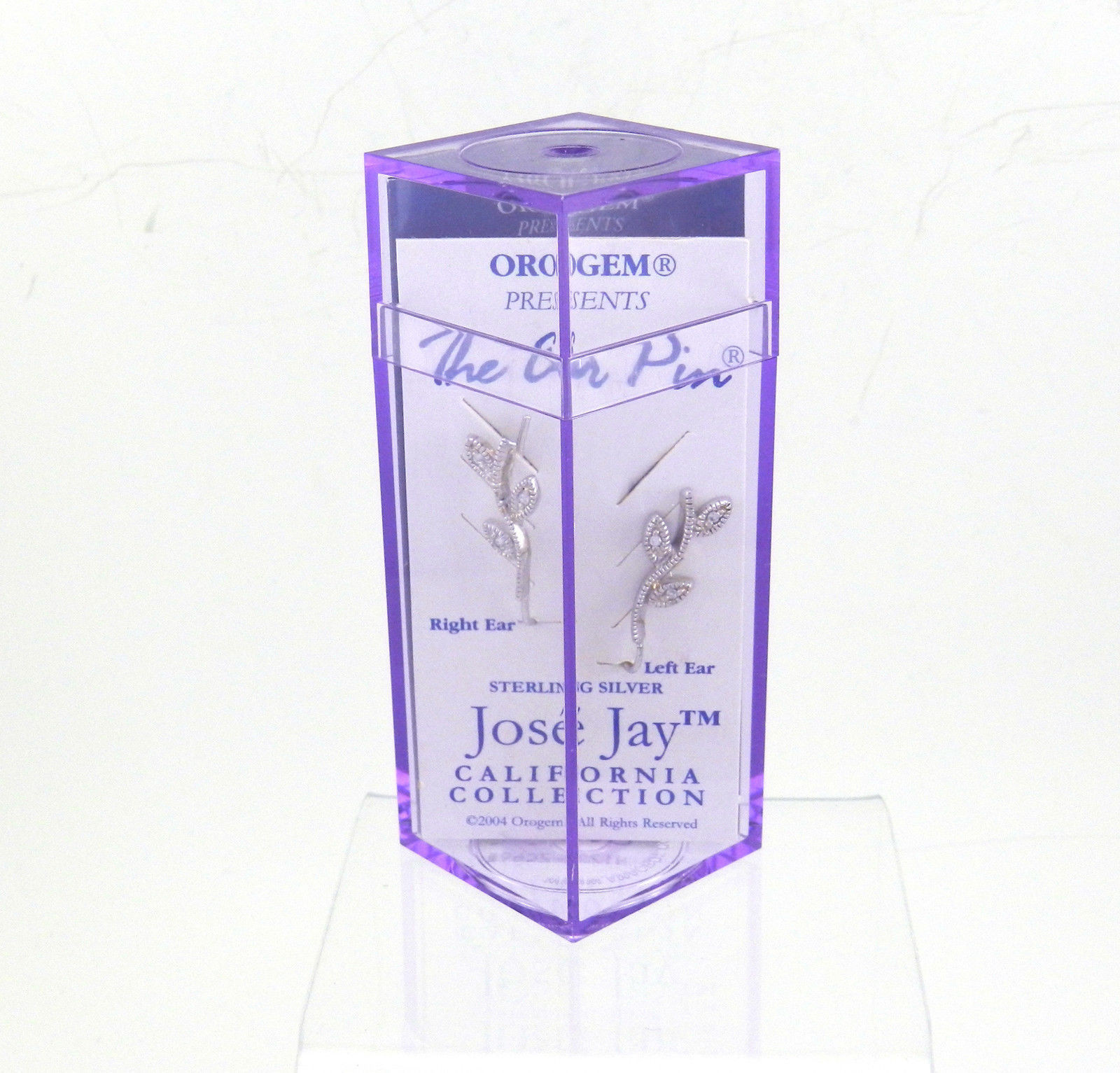 BEAUTIFUL STERLING SILVER CZ VINTAGE VINE EAR PINS JOSE JAY NIB # J365