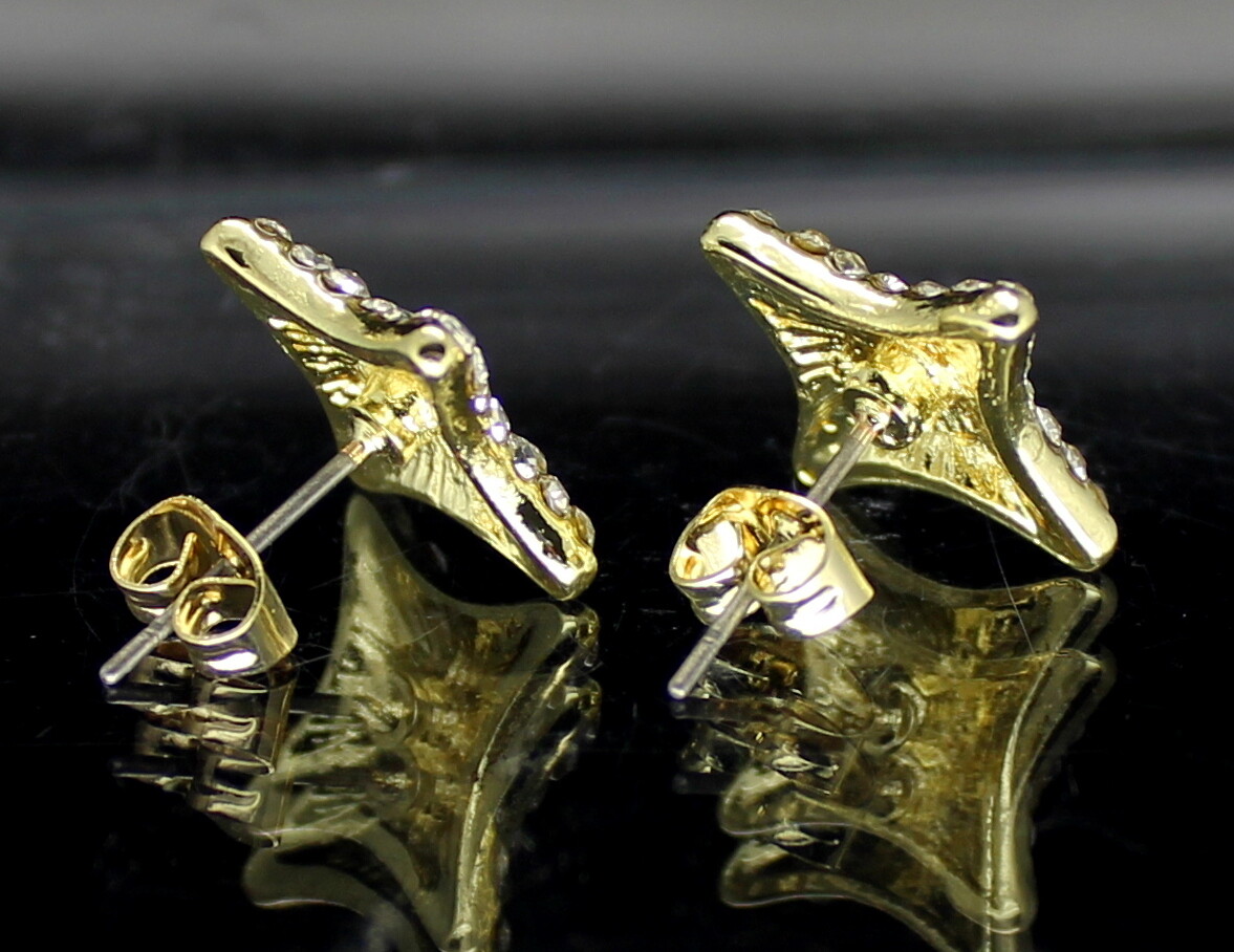 Men Women Star Shape CZ Earrings Iced 12mm Studs 14k Gold Plated Hip Hop Fashion