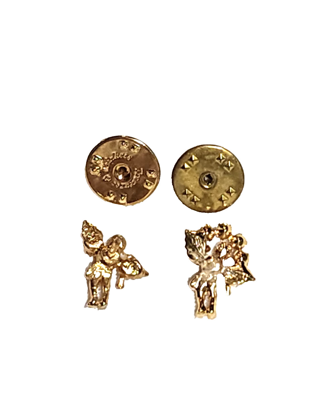 Lot Of 2 Vintage Guardian Angel Cherub Pins Pink & Green Rhinestones Gold Tone