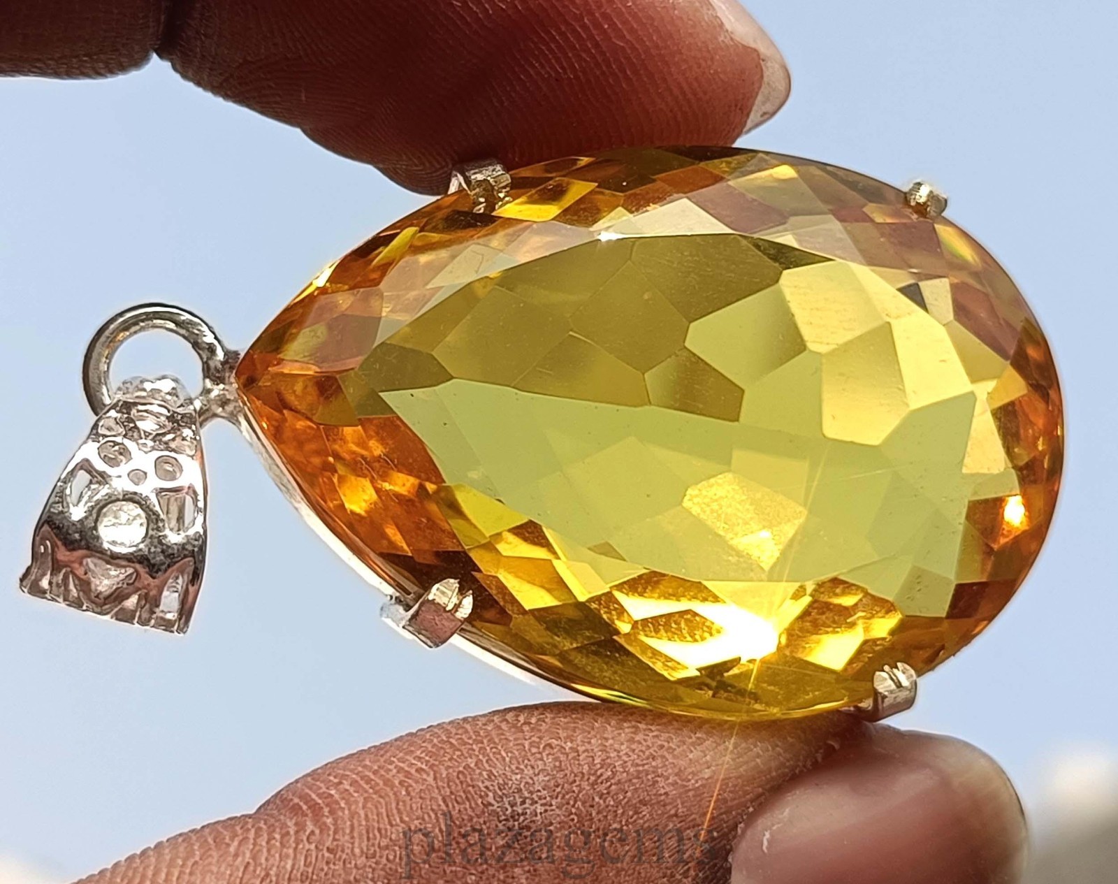92.05 Ct Natural Yellow Sapphire Pear Cut Pendant 925 Sterling Silver Gems 5DSL
