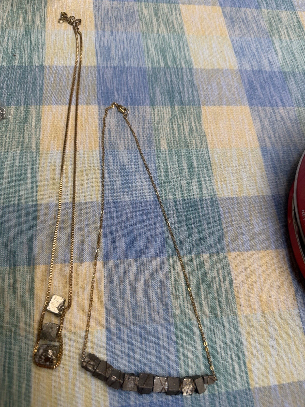 Lot of 2 Raw Pyrite Cube Gold Chain Necklaces Layering Mineral Crystal Lot 620