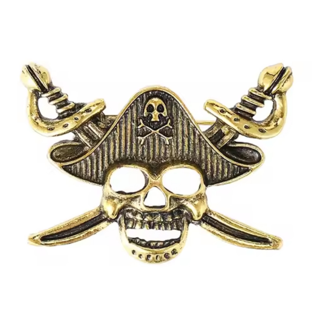 Halloween Pirate Skull Brooch Pin Gothic Hat Crossed Swords Costume Jewelry Gift