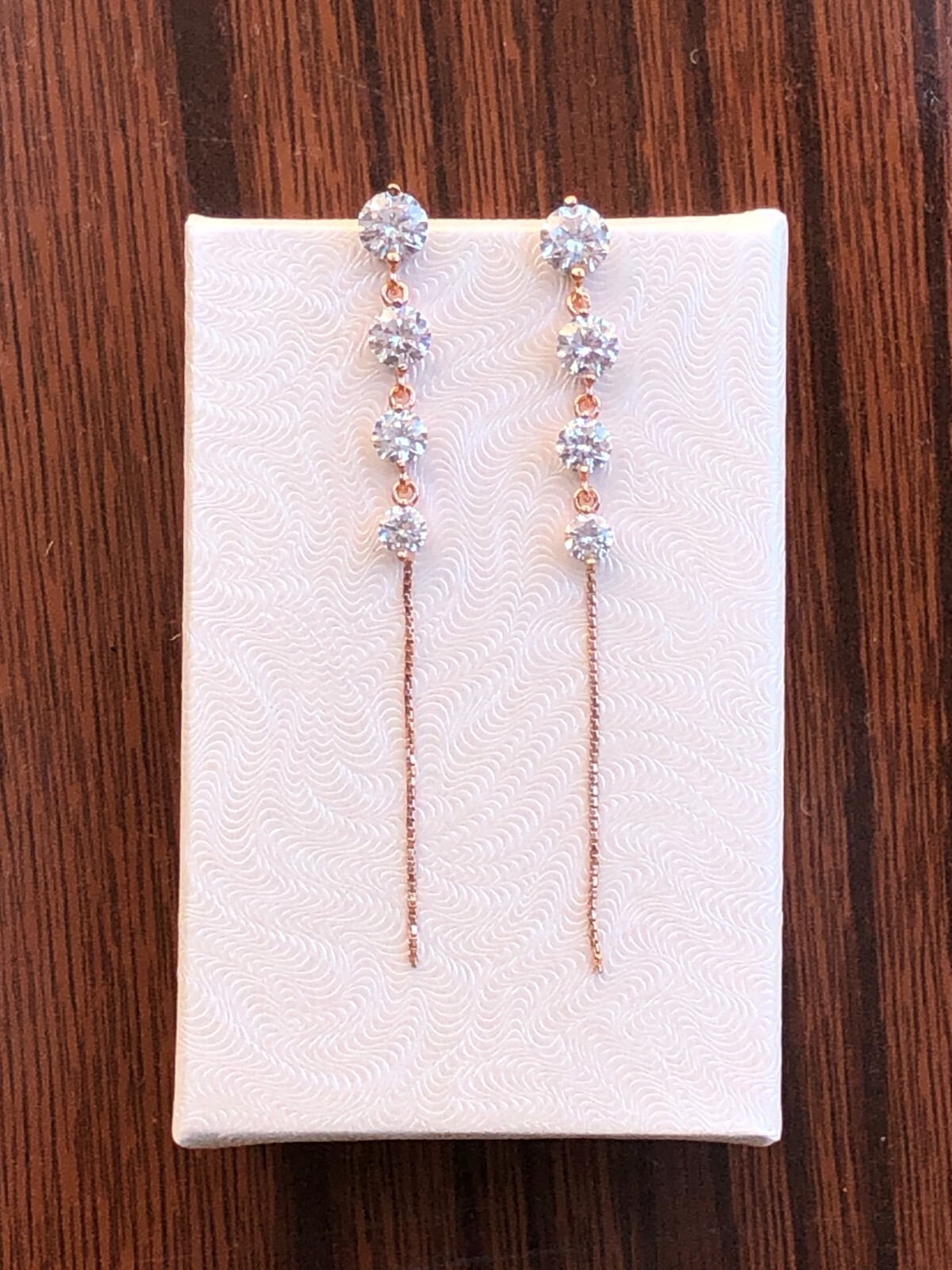 925 Sterling Silver Graduated CZ Station Chain Drop Earrings Women 57mm x3/4.9mm