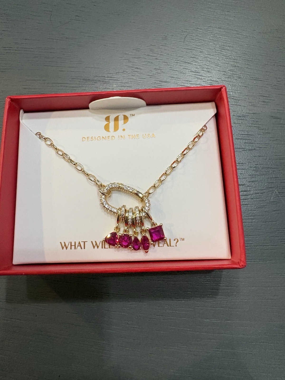Gold Plated Lab Ruby Crystal Pendant Necklace 18″ Adj