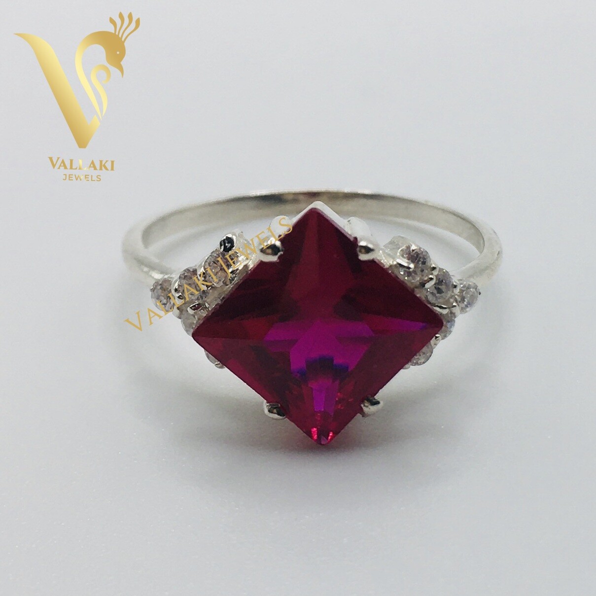 Promise Ring Princess Shape Ruby & White Zircon 925 Silver Engagement Jewelry