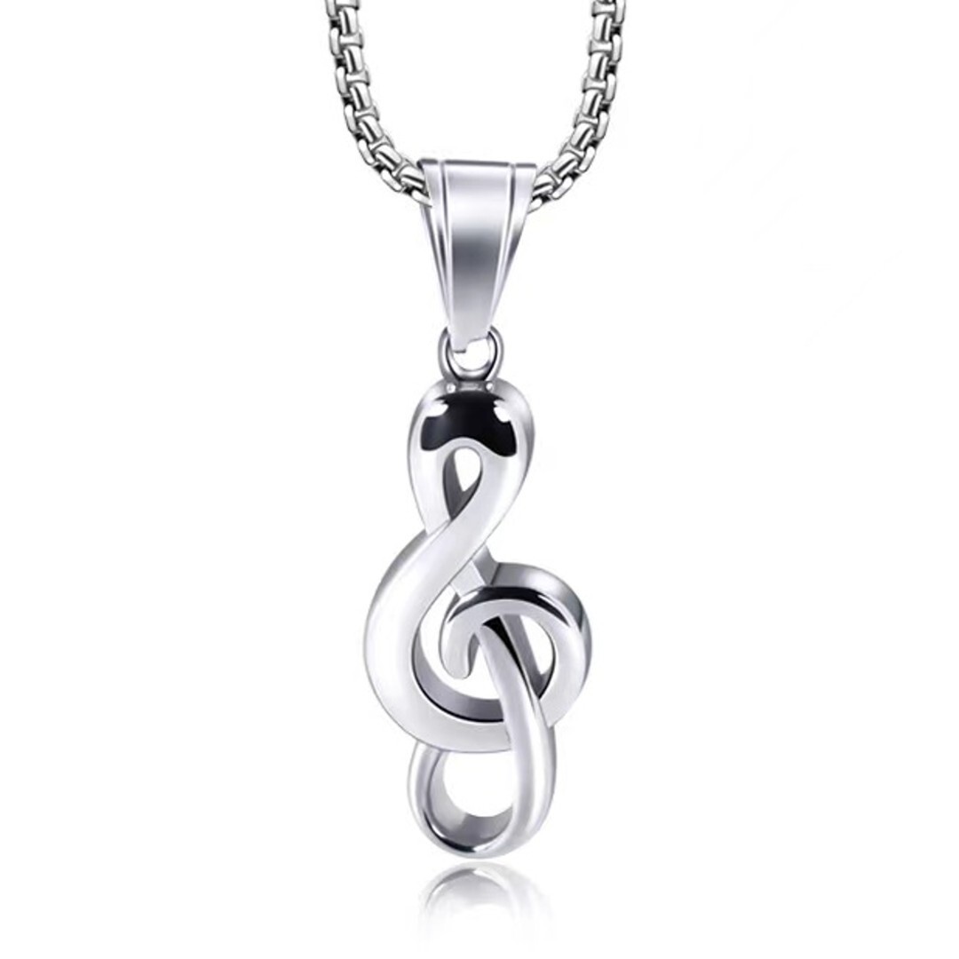 Men Women Silver Small Music Note G Treble Clef Pendant Necklace Chain 24″ Gift