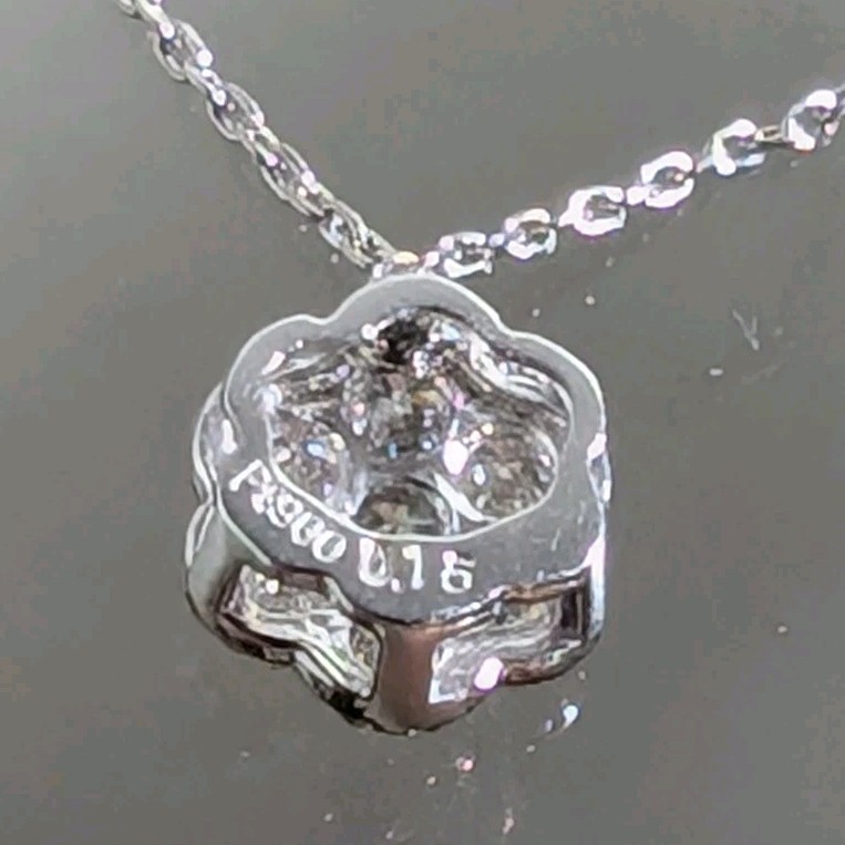 Pt900 0.15ct Diamond Pendant Pt850 15″ Dainty Chain Necklace 1.5grams