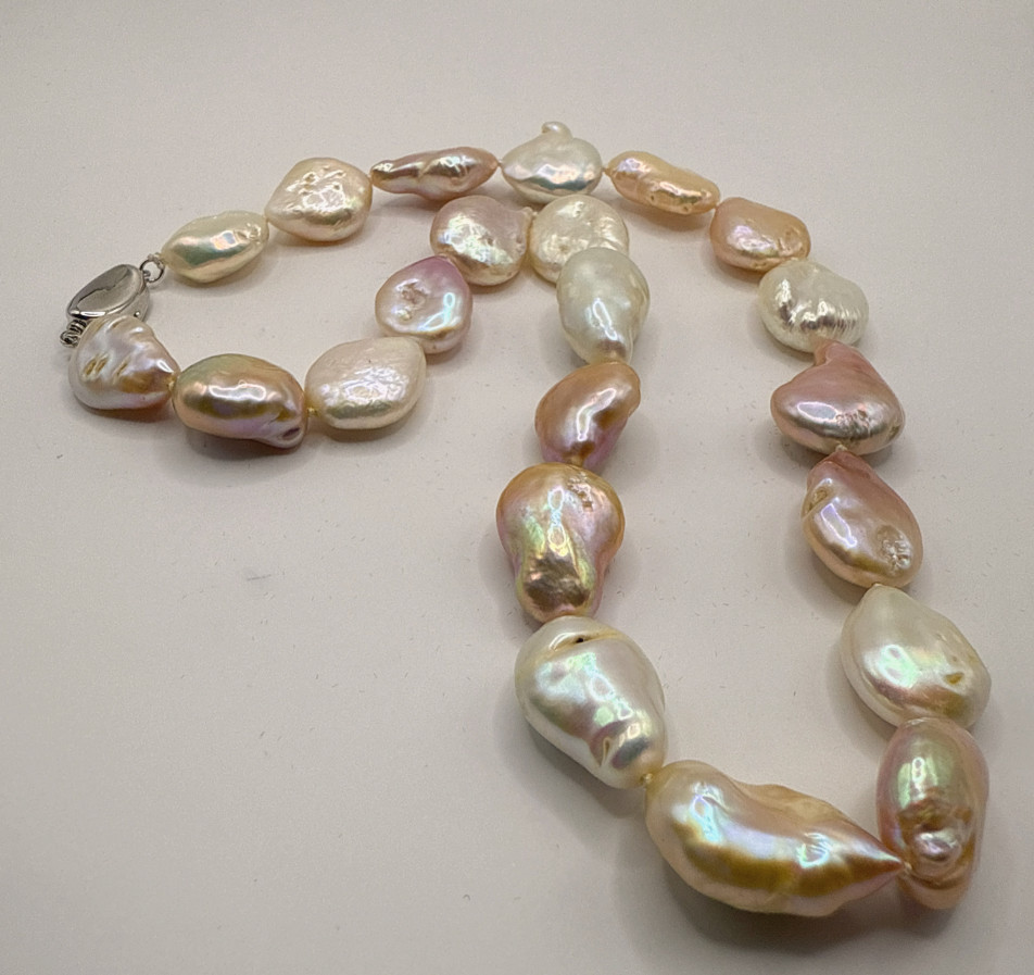 Retro AAA 14X21mm New Natural South Sea baroque white Pearl necklace 18in 925