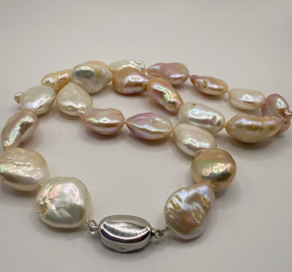 Retro AAA 14X21mm New Natural South Sea baroque white Pearl necklace 18in 925