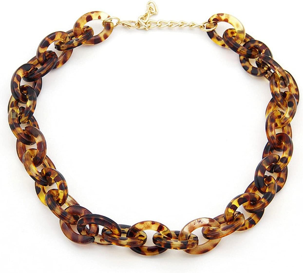 Bohemian Tortoise Shell Acrylic Resin Chain Link Necklace Leopard Print Pendant