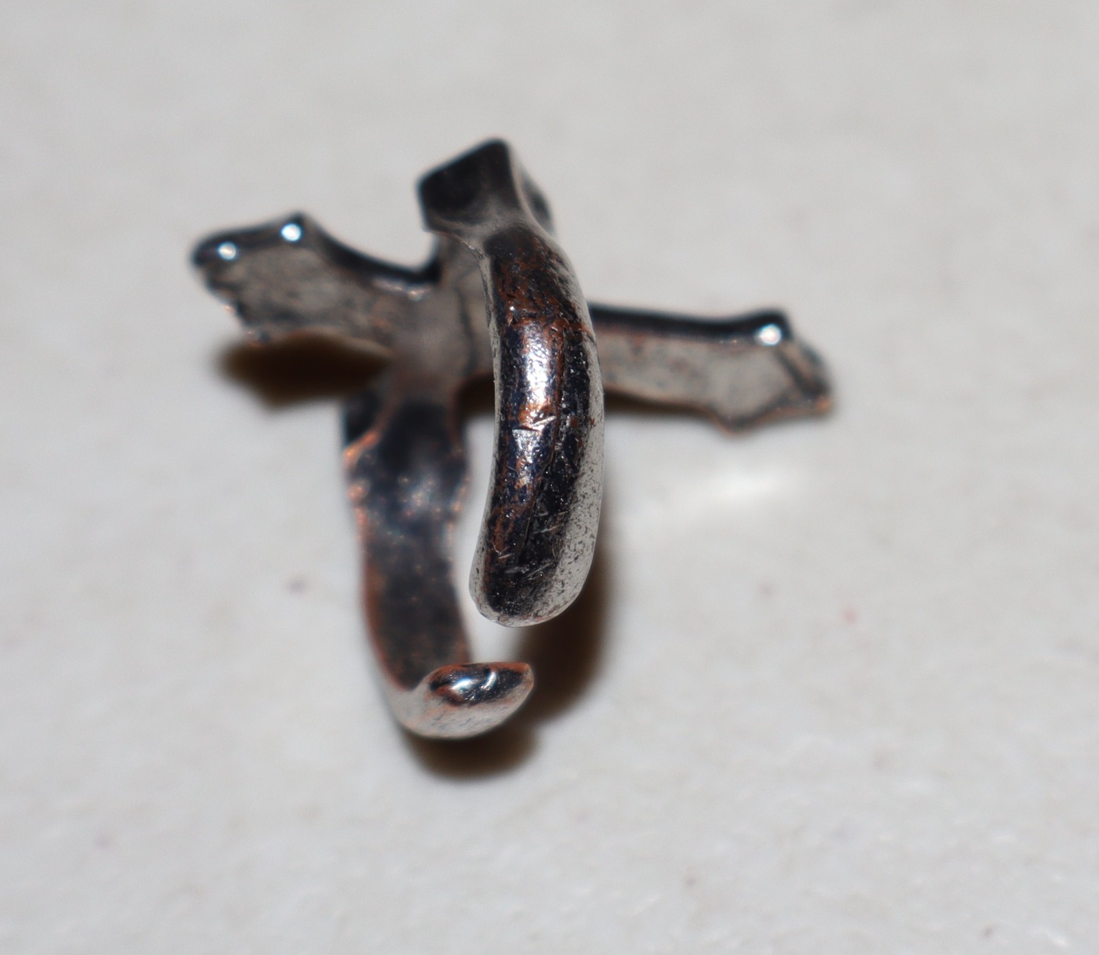 Silver Tone Black Cross Ring Open Back