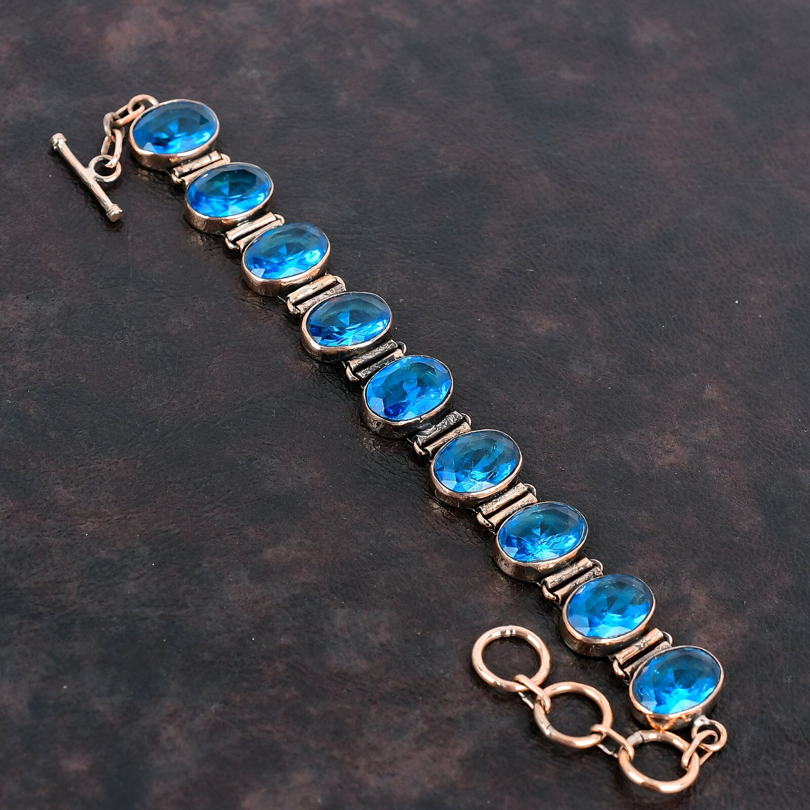 Christmas Sale Copper Swiss Blue Topaz Gemstone Mother Trendy Bracelet Jewelry