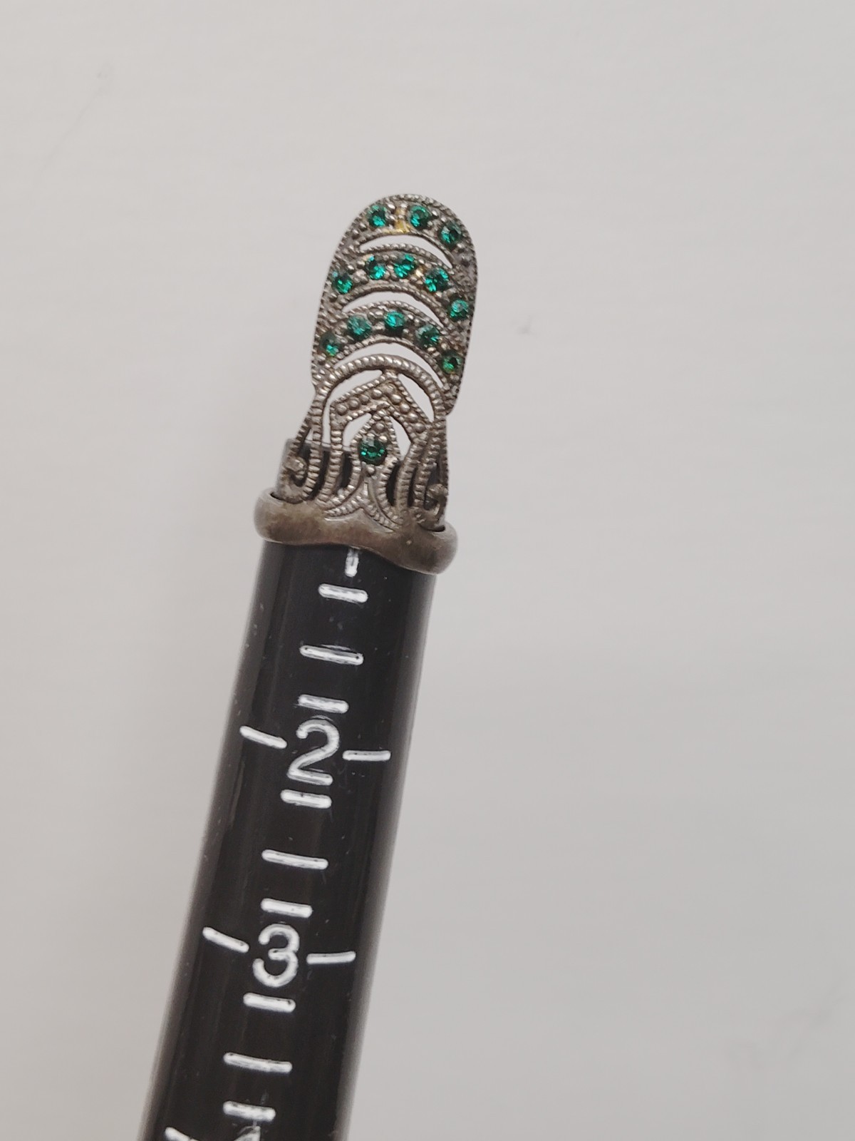 RARE Green Oxidized Sterling Silver 925 Finger Pinky Nail Ring Vintage