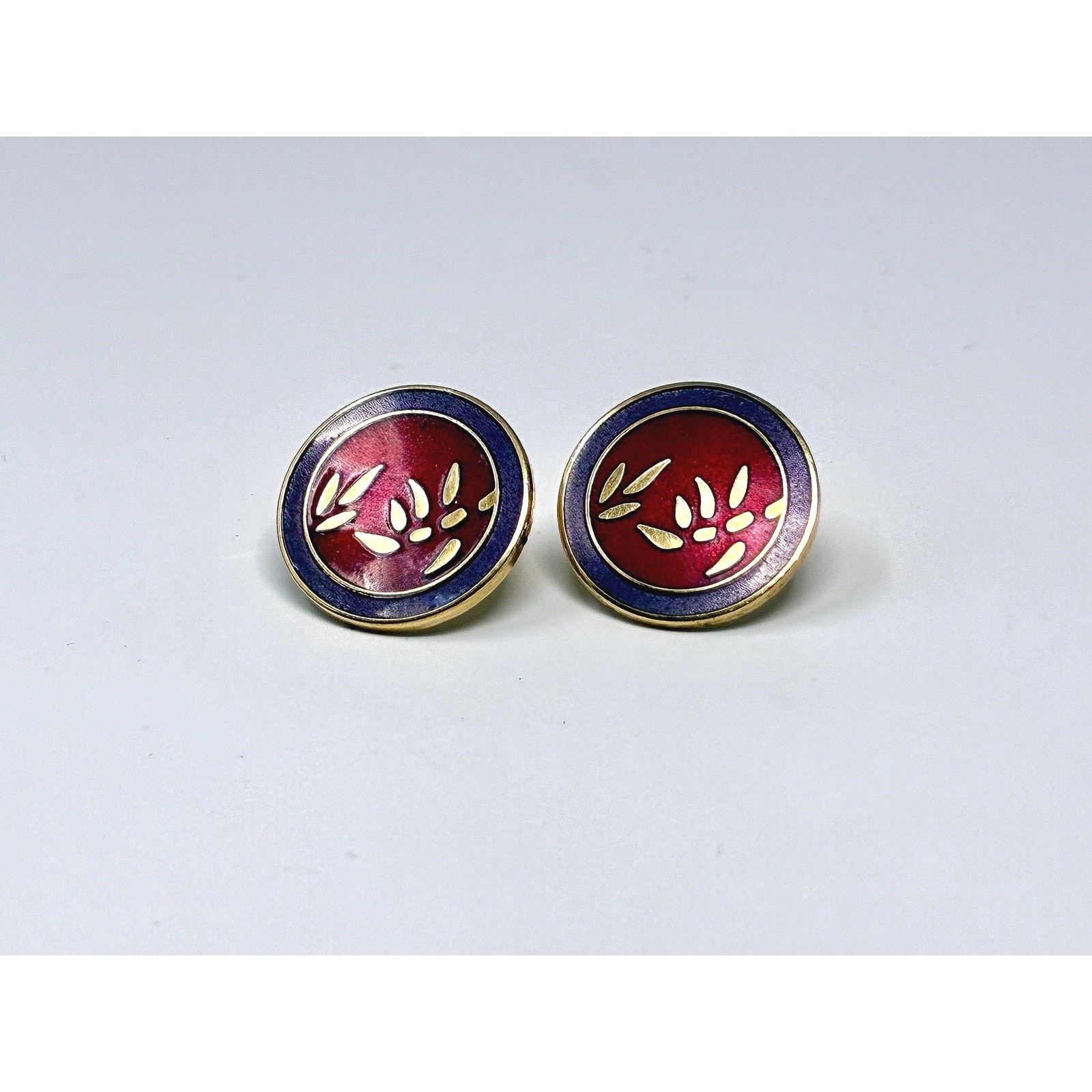 Vintage Laurel Burch Bamboo Earrings-80s 90s Gold Tone Cloisonné Enamel Earrings