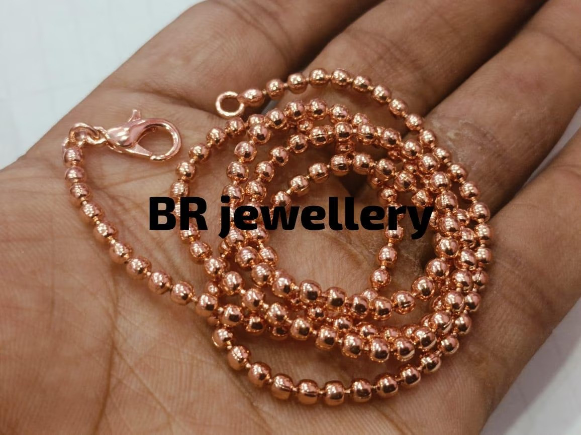 Solid Copper Ball Bead Chain Necklace For Womens And Men Birthday Gift MJC03
