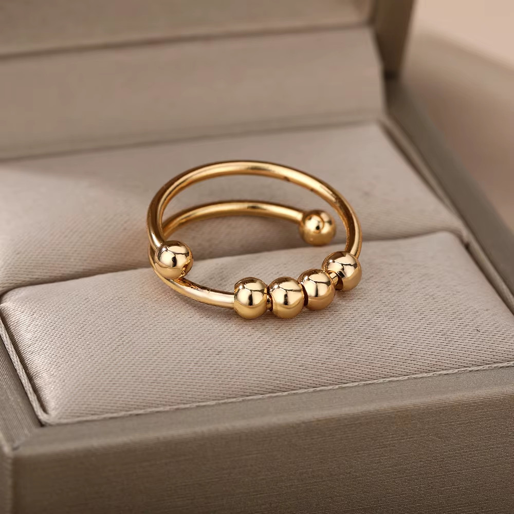 Anxiety Spinner Ring Adjustable Stainless Steel Anti Stress Bead Finger Ring