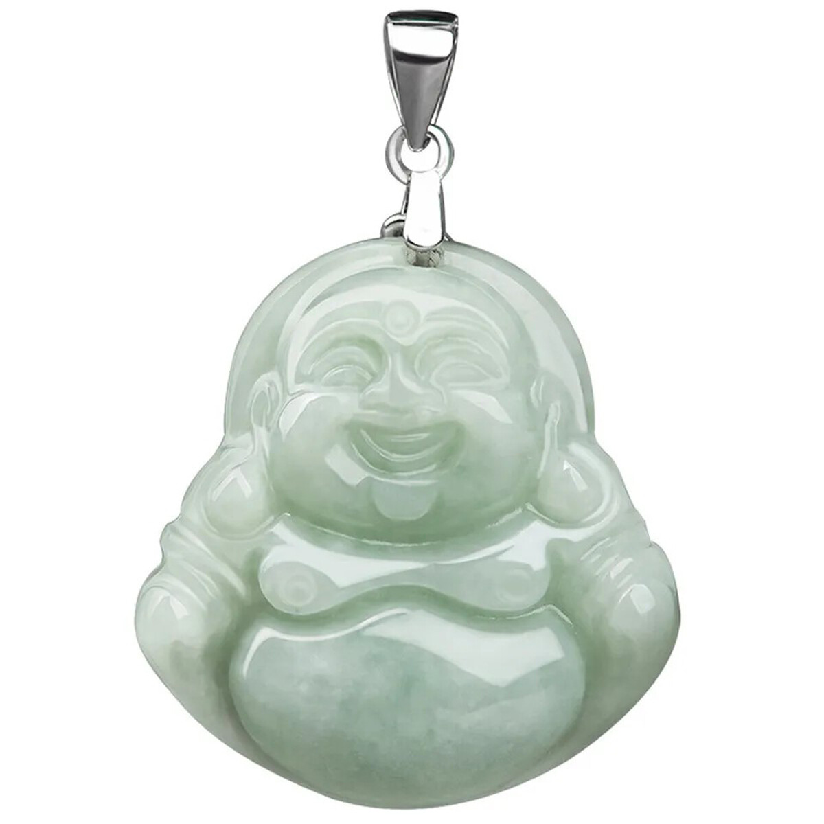 Natural Jadeite Green Jade Handcarve Maitreya Buddha Pendant Necklace Link Chain