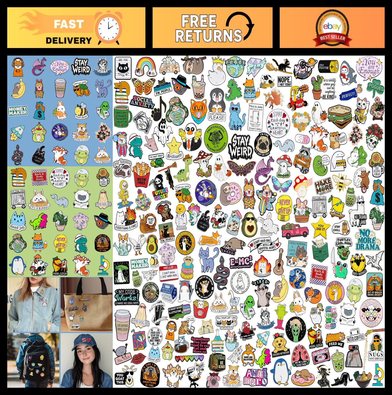 Cute Enamel Pins Set – 20/40/50 PCS Funny Aesthetic Backpack & Hat Lapel Badges