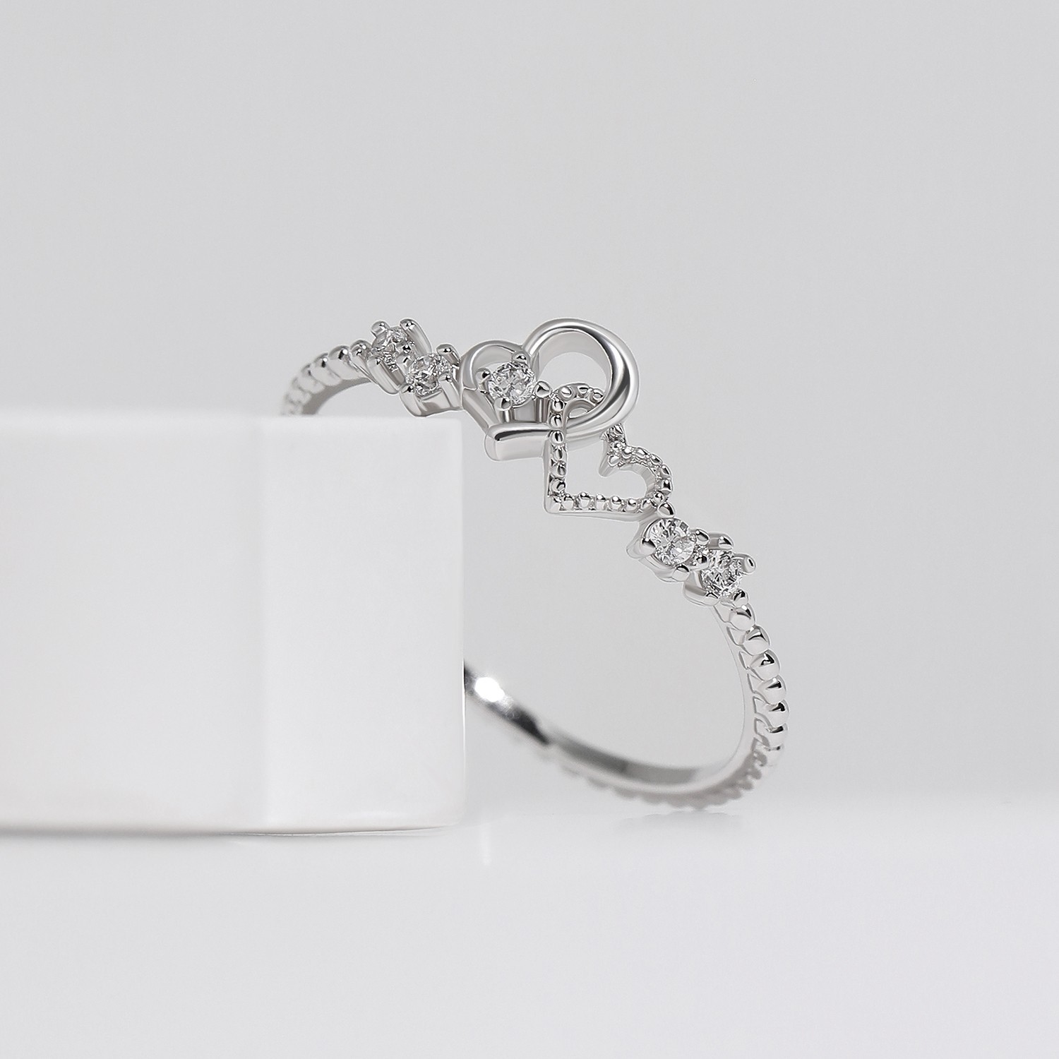 Dainty Heart Promise Rings for Girlfriend Wife S925 Silver Stacking Ring Meissa