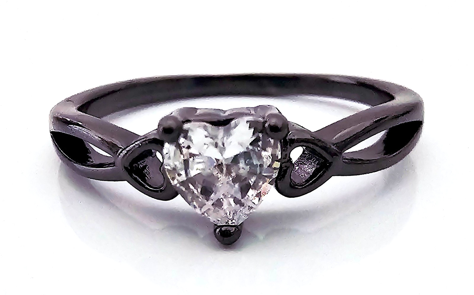 Diamond Heart Ring Size7 Black Gothic Celtic Knot Dainty Infinity Bohemian