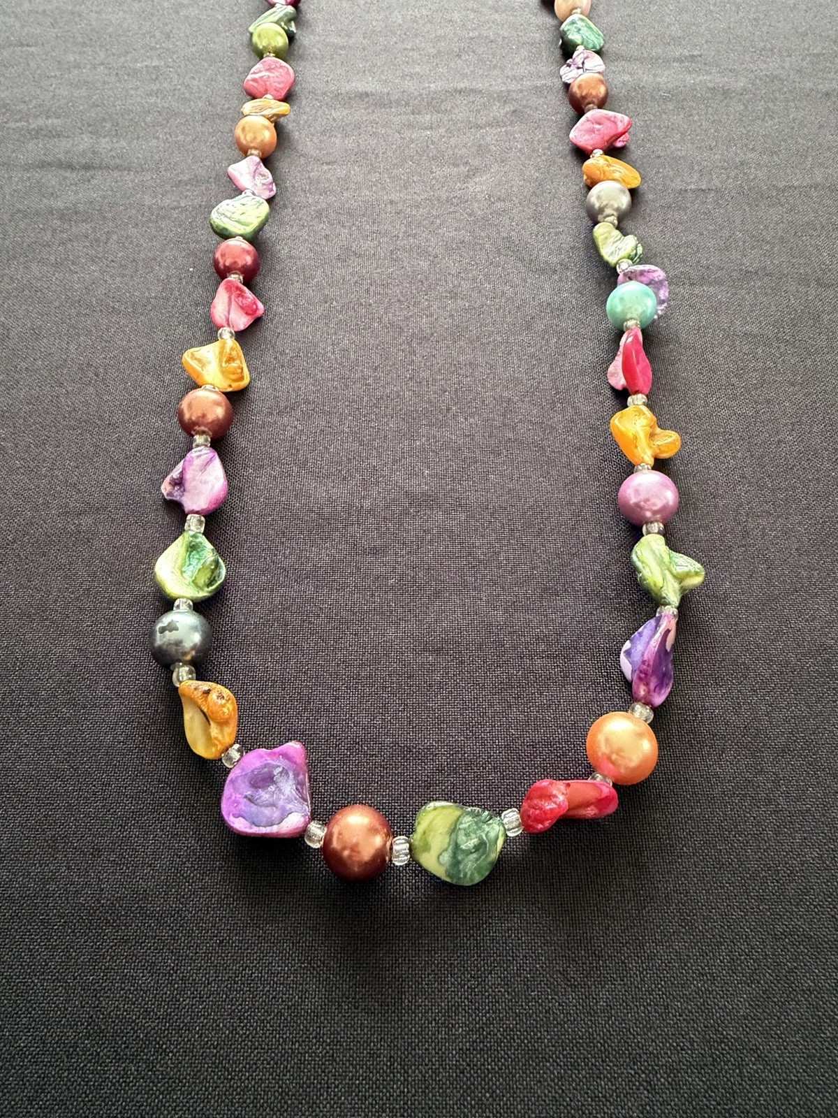 Bright Rainbow Multicoloured Pearl Beaded Long Lariat Flapper Layering Necklace