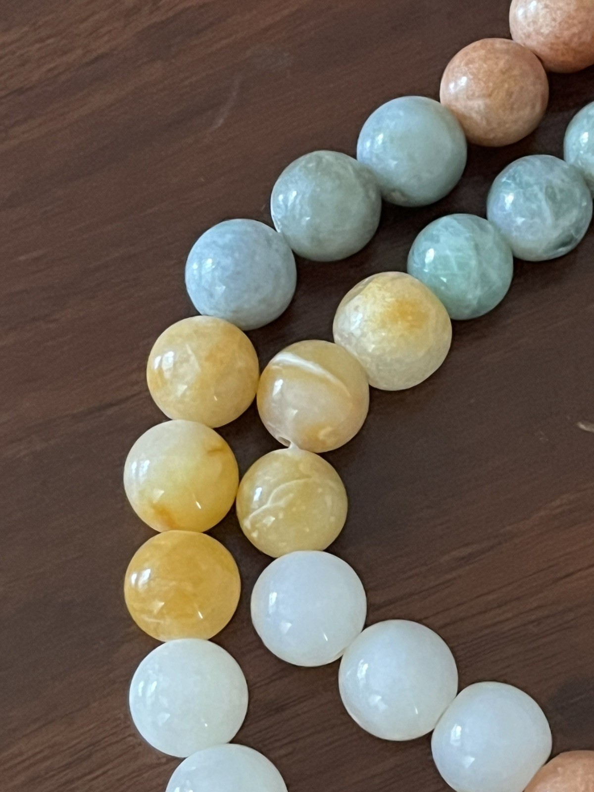 Quartz Bead Necklace 22″ – Polished Stone Multicolor Green Orange Yellow White