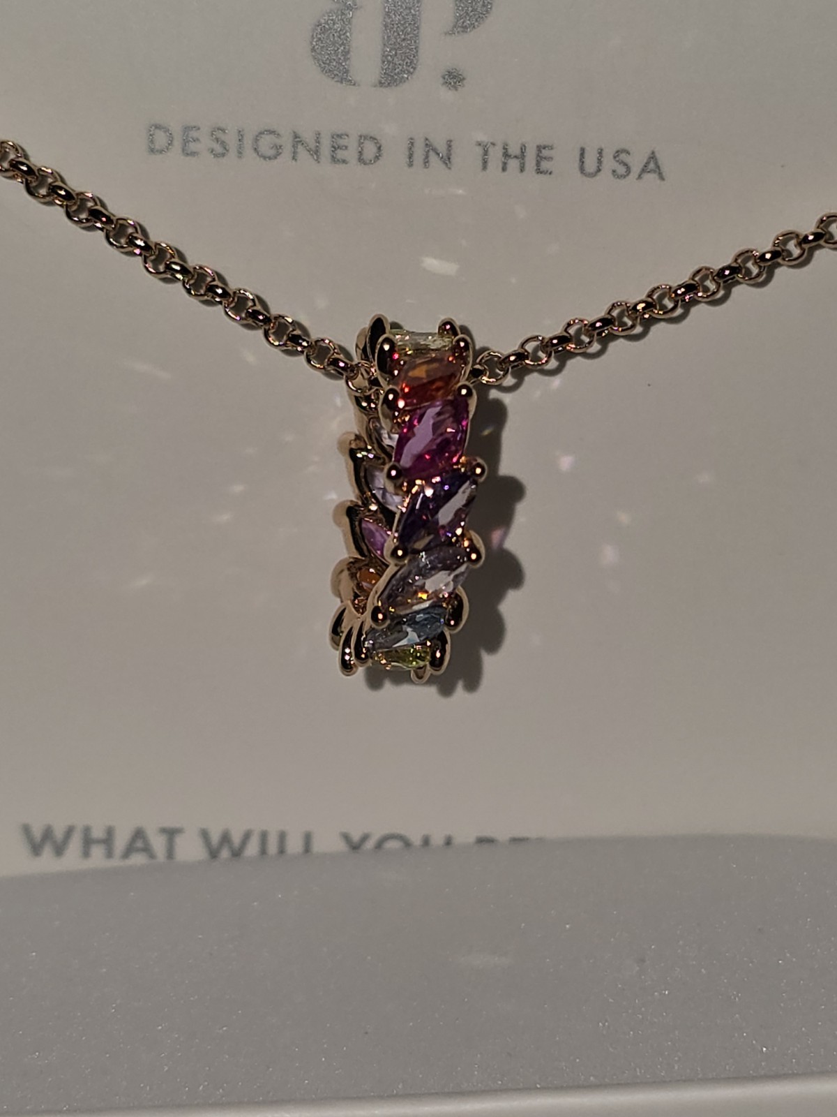 NK75064 Stunning details Gradient of Multi Color Cz on Rose Gold Necklace